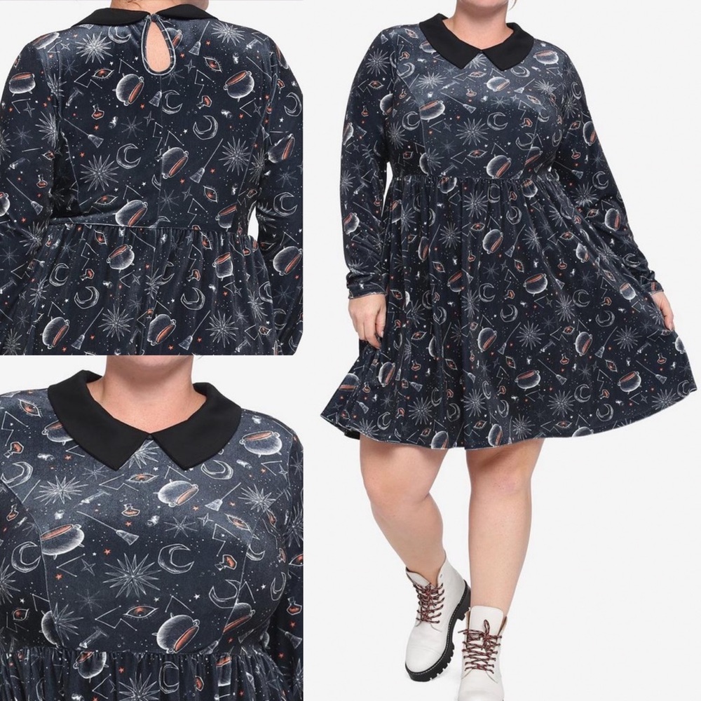 Disney Her Universe x Hot Topic Women Plus Hocus Pocus Symbols Collar Dress Sz L